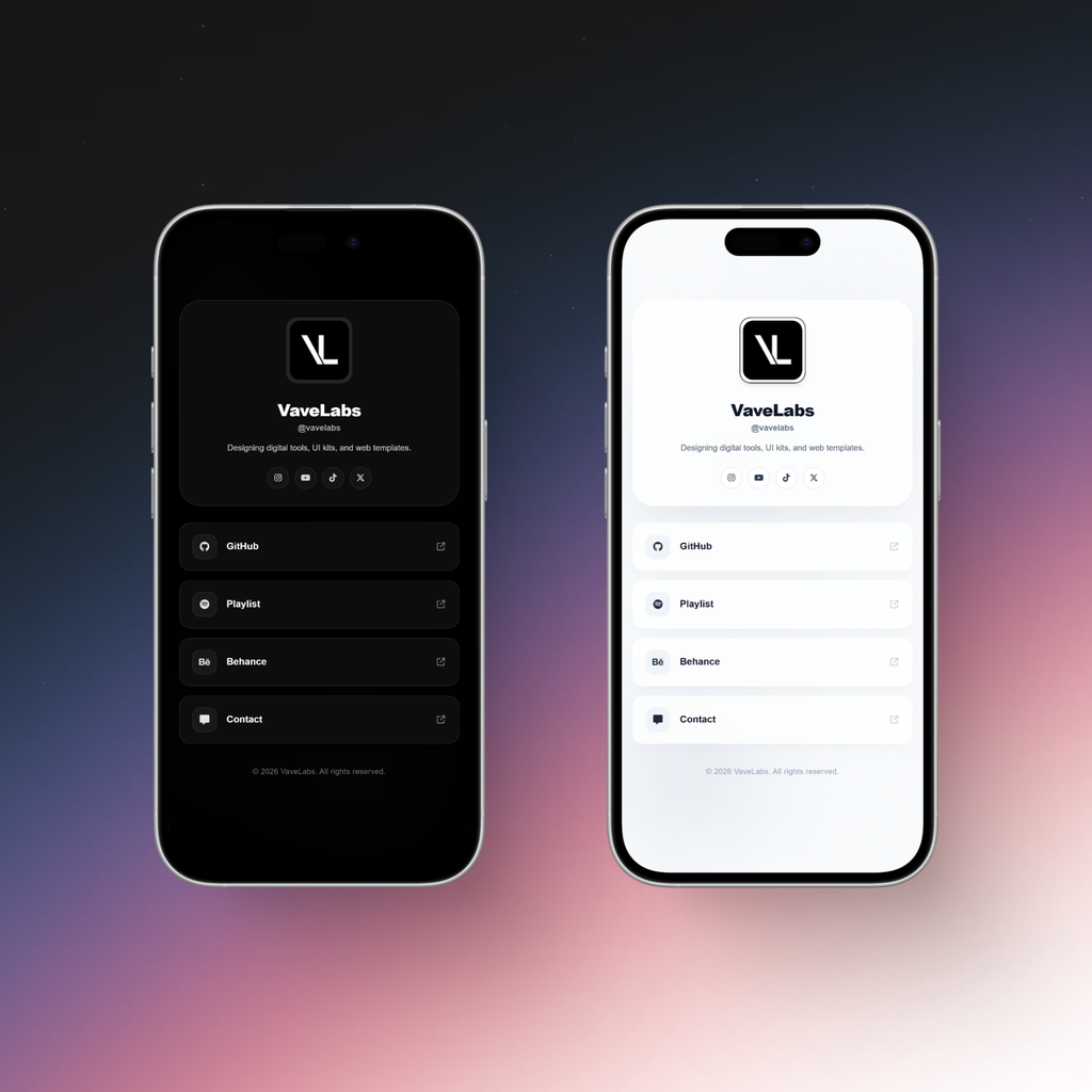 Dual-Theme Link in Bio Page | Responsive HTML & Tailwind CSS Landing Page